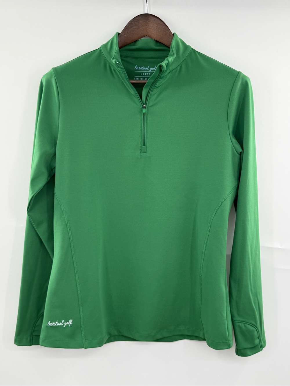 Barstool Golf Women’s Green 1/4 Zip Performance Pullover Large Stretch Athletic